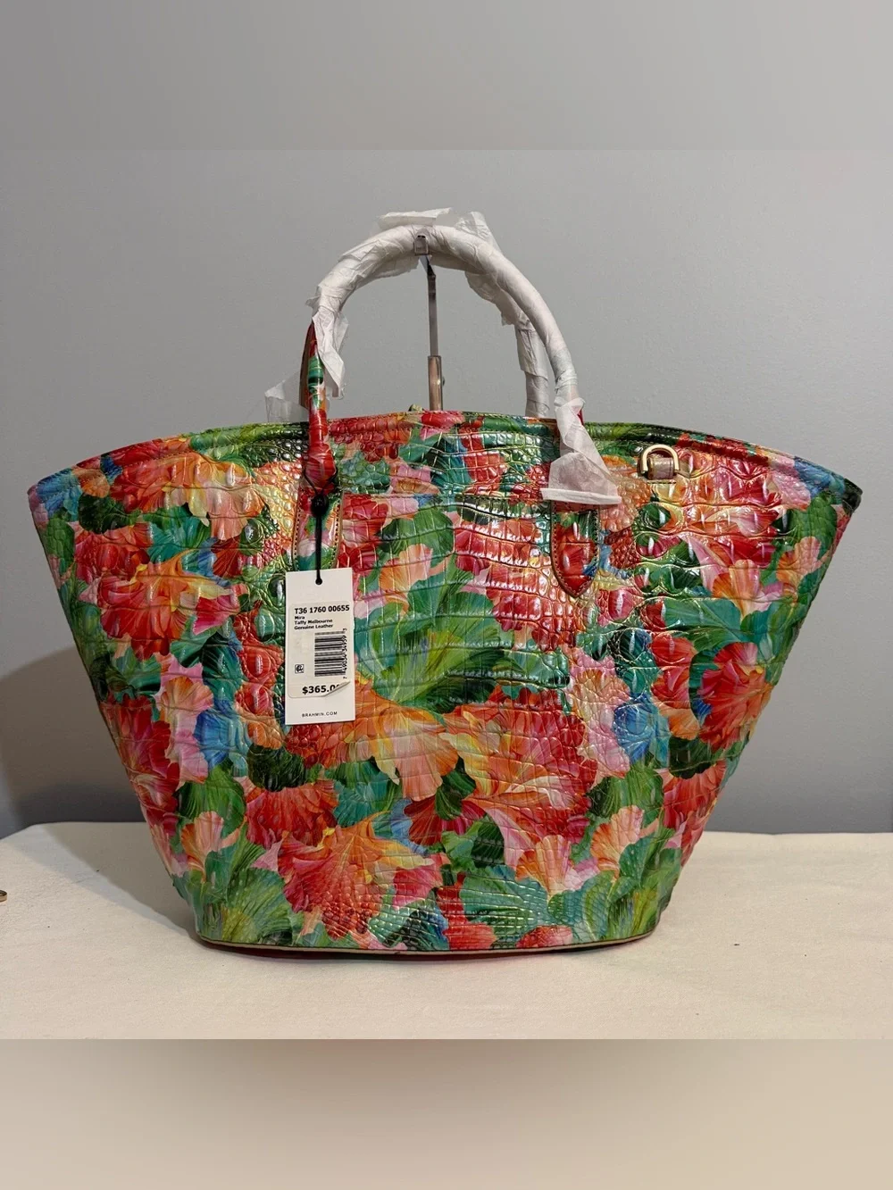 Brahmin Mira Taffy Melbourne Tote Bag Floral Leather Dust Bag NWT